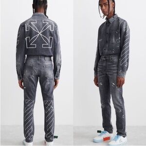 Authentic Off-White Man Diag Outline Paint Skinny Jeans